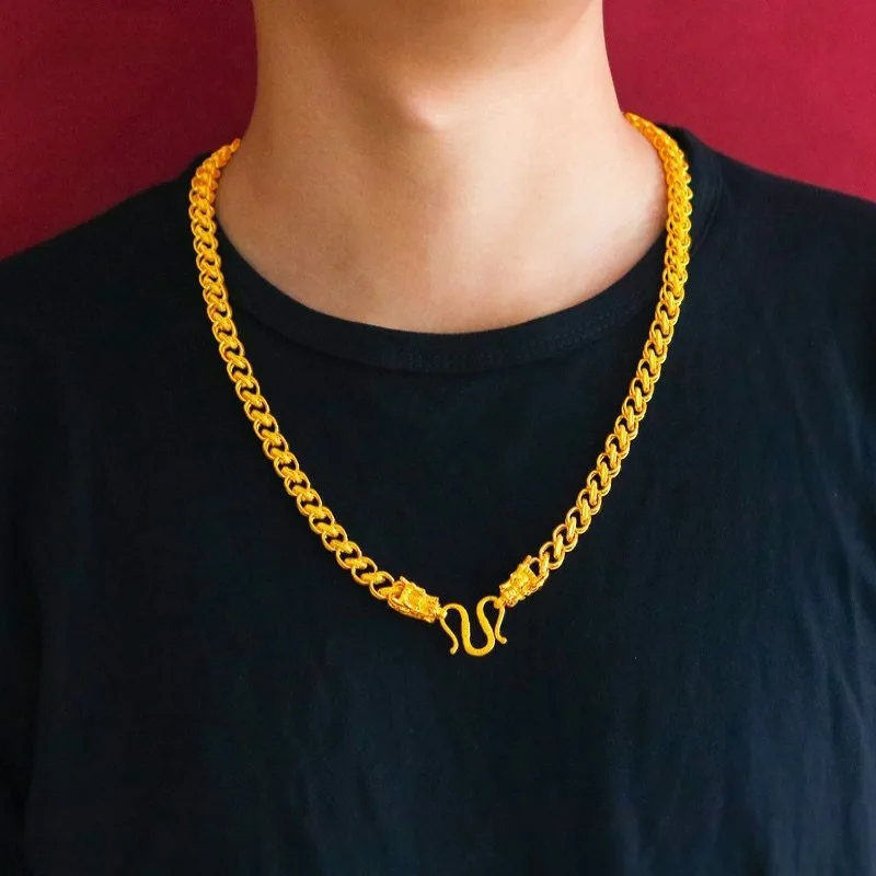 9999 24K genuine gold necklace, men's and women's gold fashion jewelry, men's dragon head snake bone gold jewelry gold necklace view 4