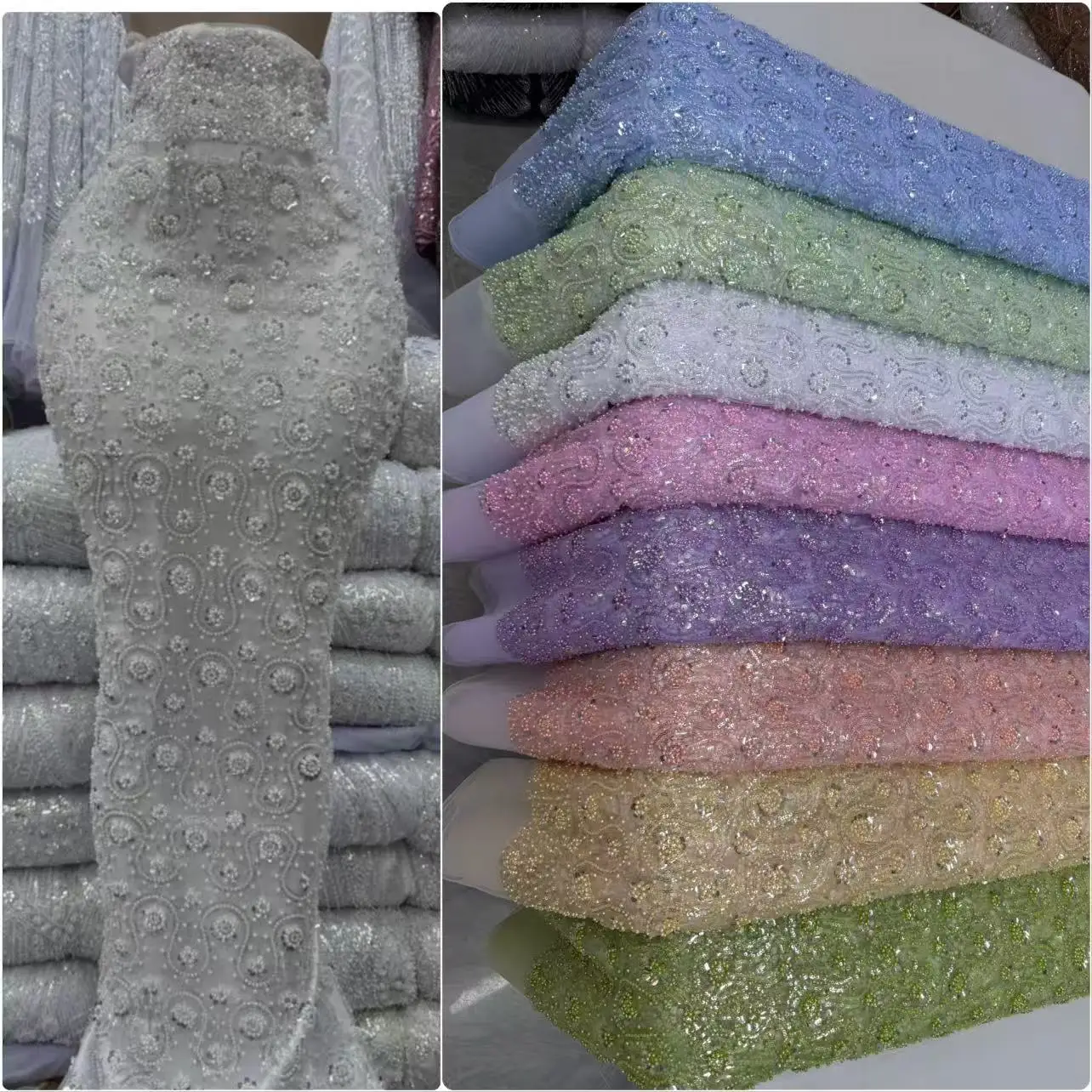 

Luxurious Nigerian African Beaded Lace Fabric 2026 High Quality Sequins Embroidery African French Lace Fabric For Sewing Dress