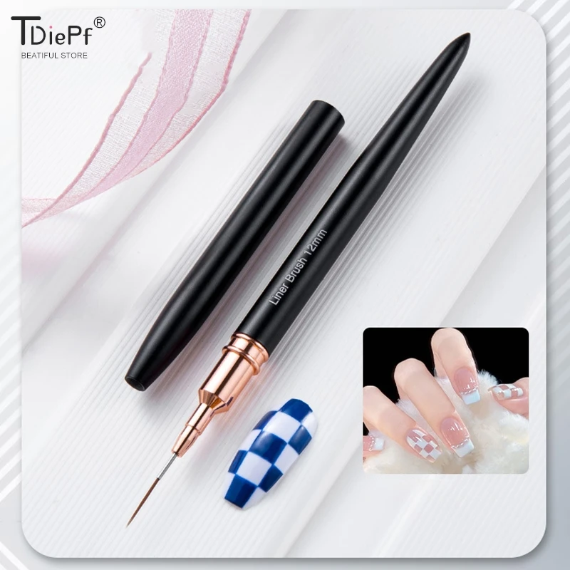 1*Nail Art Brushes Nail Liner DIY Drawing Painting Flower Line Stripes Pen 4mm-25mm Metal Handle Nail Art Brush With Cover Nail 