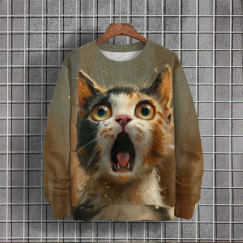 Funny Animal Pattern Hoodie For Men Cats Sheep Cows 3D Printed Sweatshirt Autumn Long Sleeve Loose Tops O-Neck Hoodies Pullovers