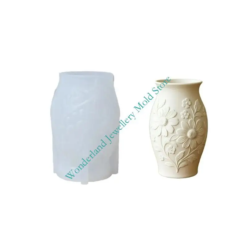 Silicone Vase Mold Embossed Flower Casting Mold for Resin Plaster Small Floral Vase Mold for DIY Home Craft Projects