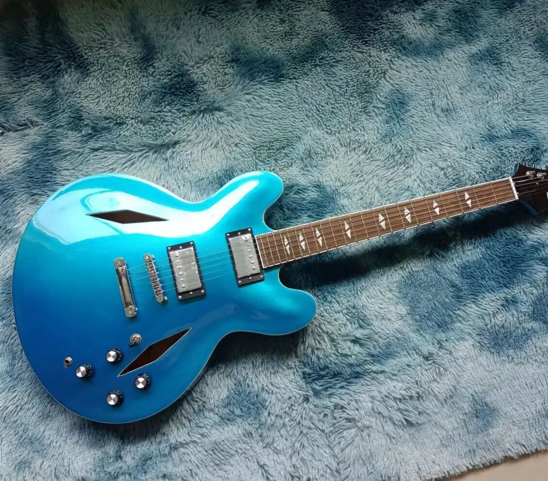 Hot Sale Factory Customized Grohl Semi Hollow Body  Guitar Light Blue