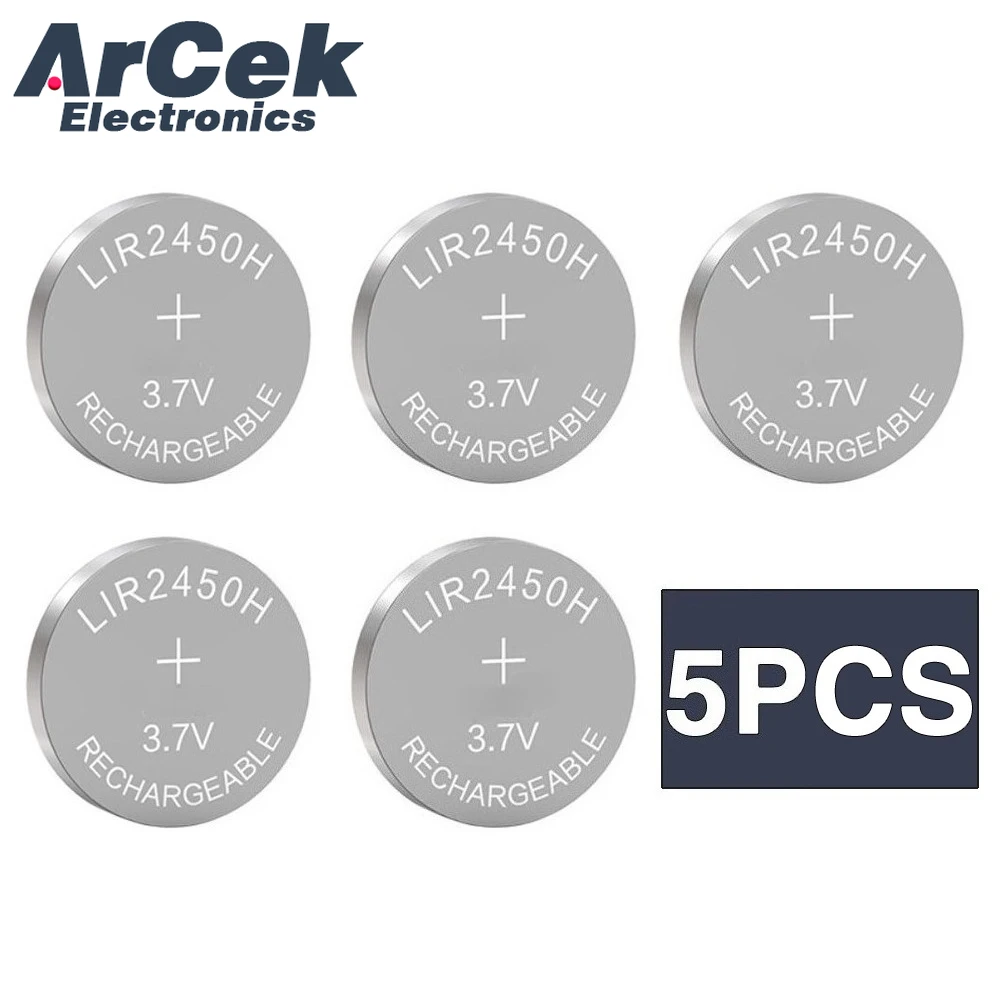 5 Buah 3.7V 200MAh LIR2450H Baterai Lithium Isi Ulang Kapasitas Tinggi Baterai Tombol LIR2450 H Baterai Koin