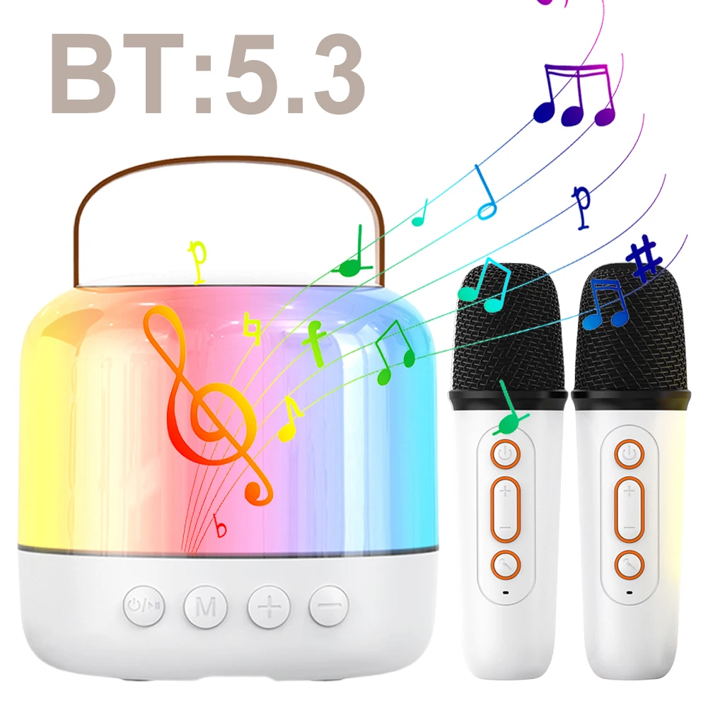 Mini Home Karaoke KTV Bluetooth Wireless Speaker RGB Lights PA Speaker System 4 Playback Mode Singing Machine Gifts With 2 Mic