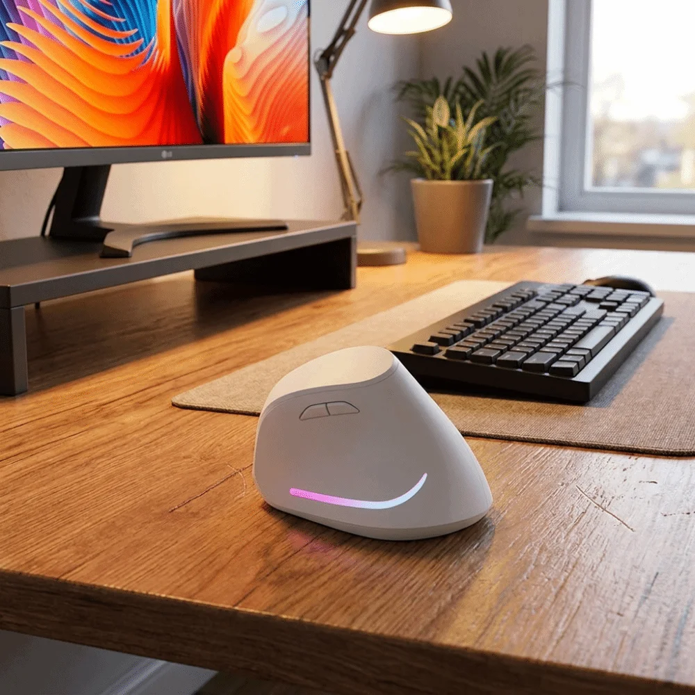 Ergonomic Vertical Mouse Rechargeable Silent Mute Mouse RGB Lighting 2.4G Bluetooth 5.0 Wireless Mouse Computer Use