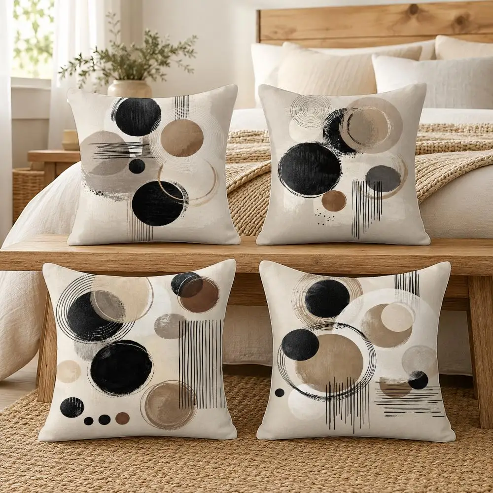Neutral Geometric Abstract Cushion Cover Silky Short Plush Invisible Zipper Dustproof Sofa Pillow Case For Home Decor
