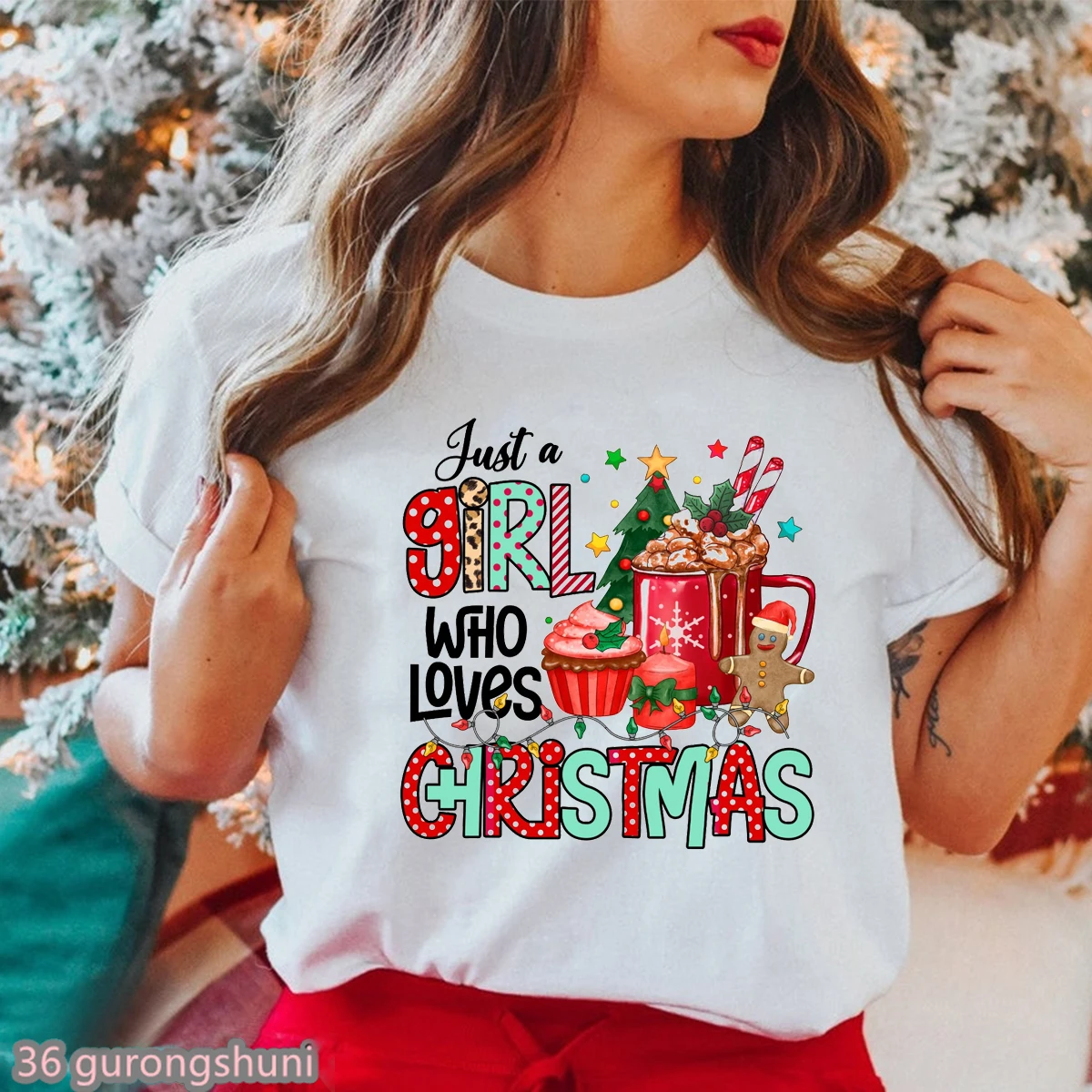 

Just A Girl Who Loves Christmas T Shirt Leopard Print T-Shirt Merry Christmas Women Clothes Female Clothing Short Sleeve Top