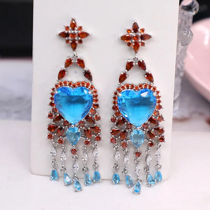 Bilincolor Micro Inlaid zircon Cute Heart-shaped Tassel Earrings For Women