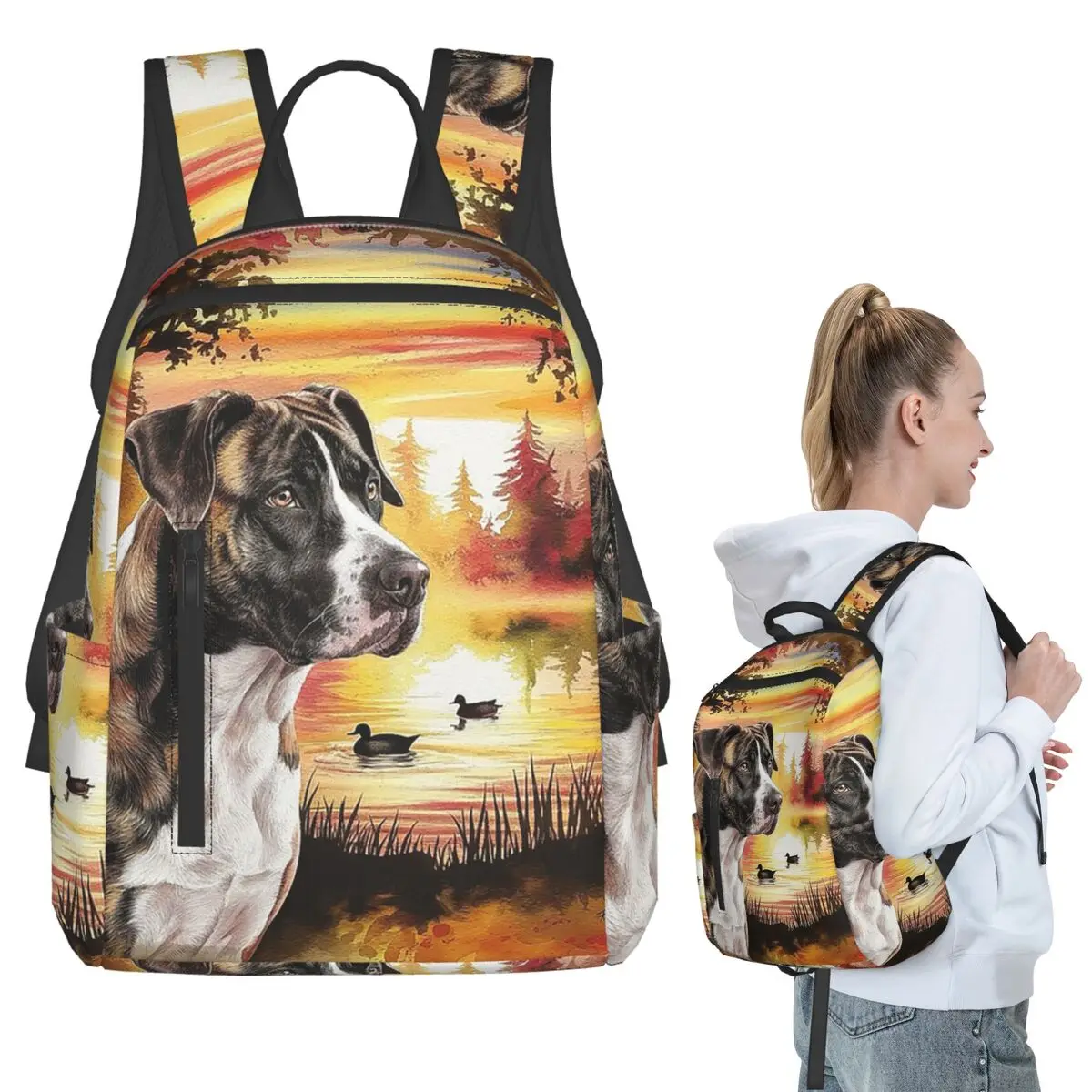 

Artistic Dog Portrait With Sunset And Nature Scene Backpack Student BookBag Kids School Bag Computer Shoulder Bags Boys Girls
