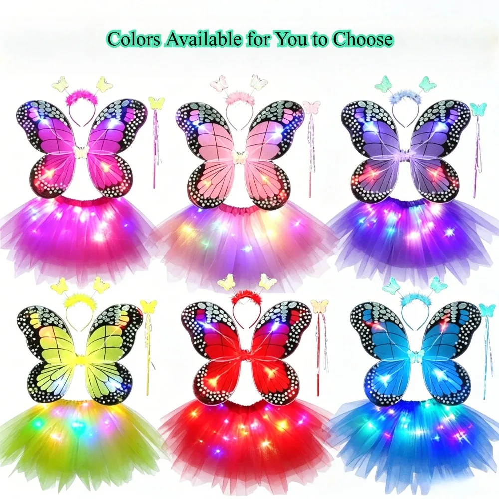 Girls Angel Butterfly Tutu Dress with Colorful Wings Kids Halloween Christmas Fairy Princess Party Costume Children Cosplay