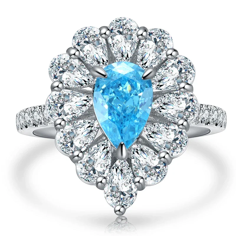 Pirmiana 925 Sterling Silver 1.0ct Lab Grown Aquamarine Engagement Wedding Ring Blue Color Gemstones Jewelry