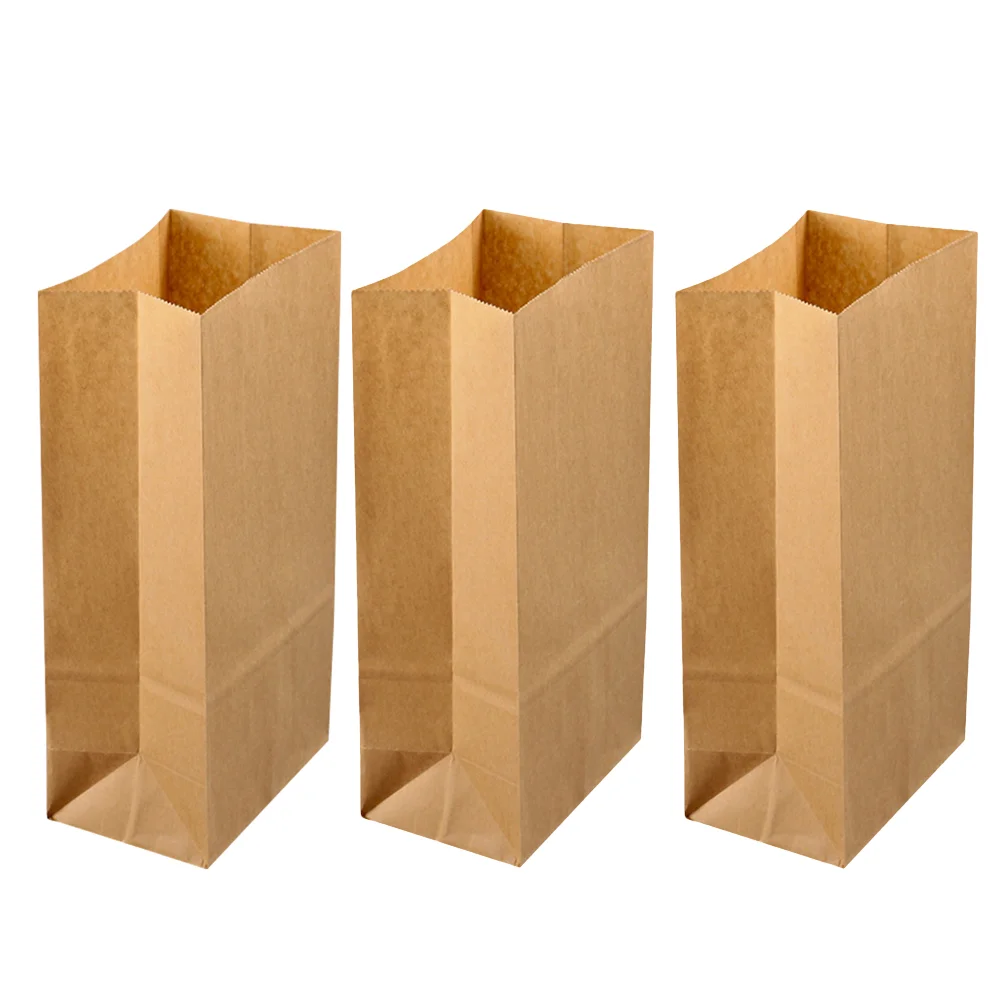 100PCS Kraft Paper Bags Breakfast Square Bottom Paper Bags Candy Food Paper Bags Baking Dessert Party Paper Bags