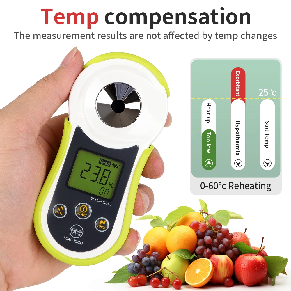 Imagem -03 - Medidor Digital Refratômetro Brix Instrumento de Medição de Conteúdo de Açúcar Suco de Frutas Bebidas Vinho Cerveja Detector de Açúcar 55 Gama