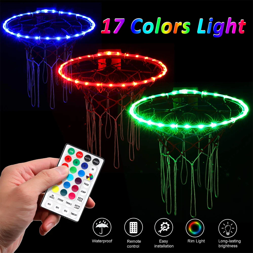 LED Basketball Hoop Light Strip Waterproof Timer RGB Colorful Stylish Basketball Rim Rope Light Outdoor Night Decorative Lamp