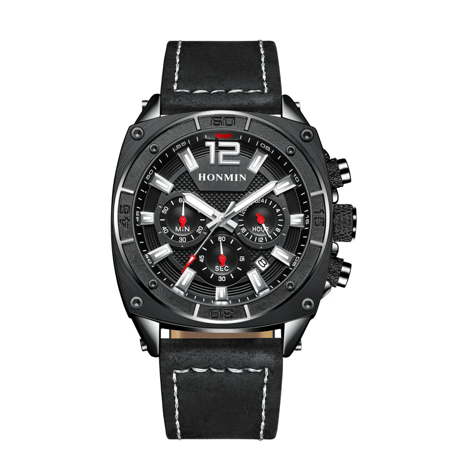 Многофункциональные деловые мужские спортивные модные наручные часы, повседневные водонепроницаемые светящиеся часы с кожаным ремешком и указателем даты для мужчин