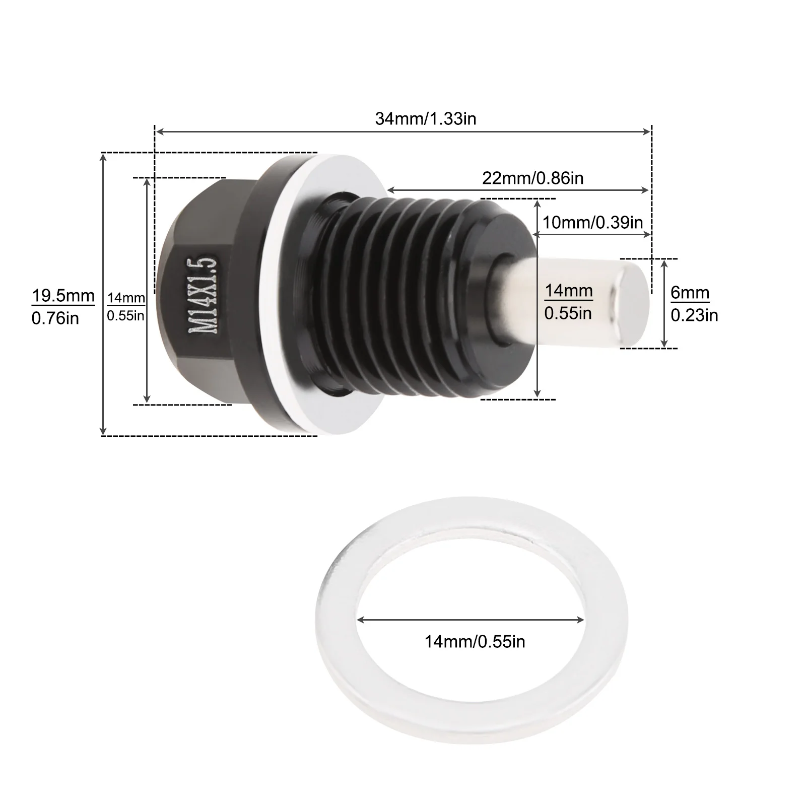 M14 x 1.5 Aluminum Magnetic Oil Drain Plug Fit for Honda/Ford/Hyundai with Crush Washer Gasket,Universal Magnetic Oil Drain Plug