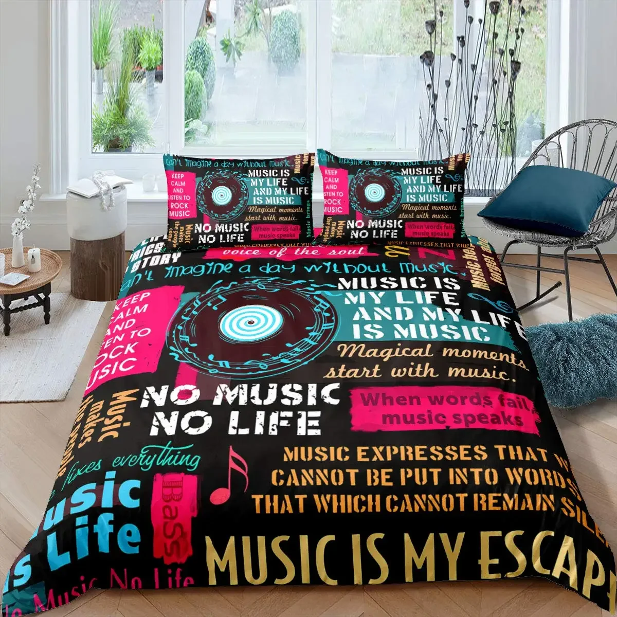 Rock Music Duvet Cover King Jazz Music Bedding Set for Teens Hip Hop Graffiti Comforter Cover Music Notes Polyester Quilt Cover