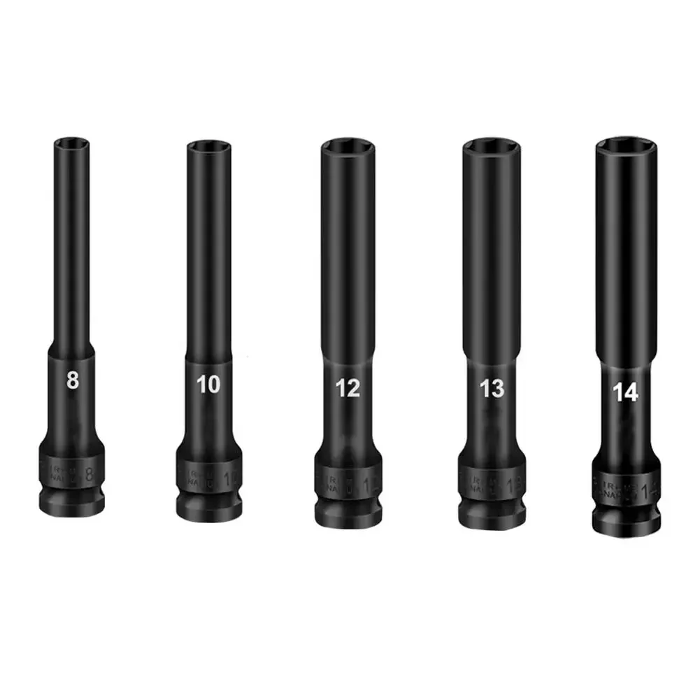 

5pcs 1/2inch Drive Impact Wrench Hex Socket Head Adapter Spanner Converter Chrome Vanadium Steel Long Deep Adapter Tool 8-14mm