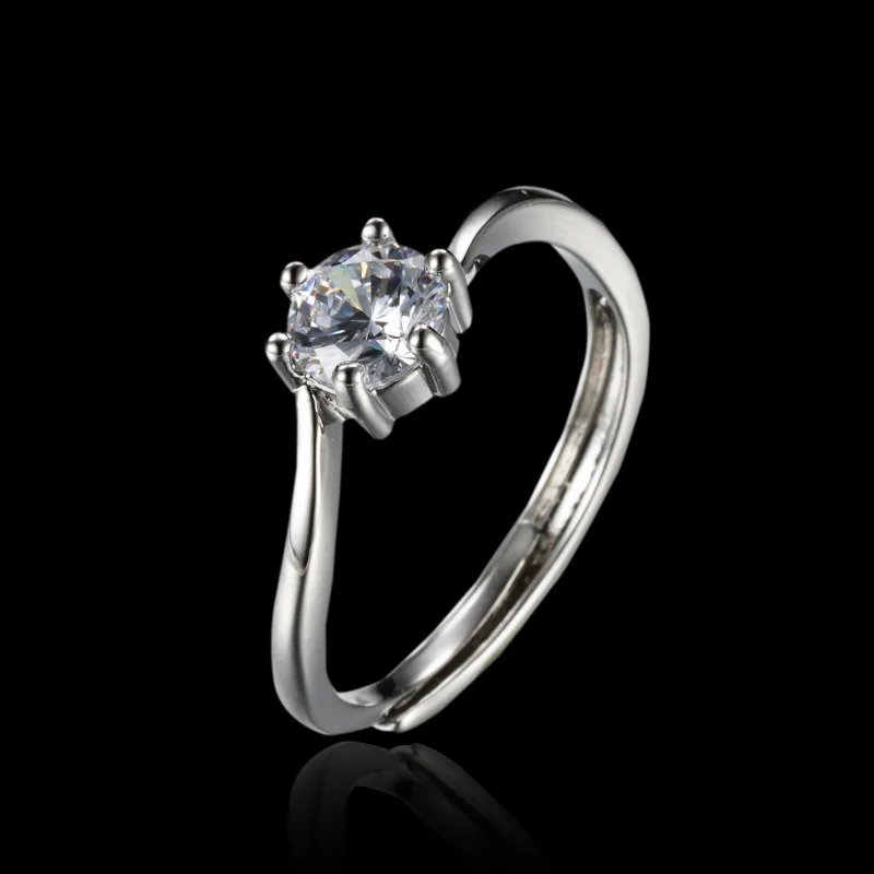 

Round Stone Eight Hearts Eight Arrows Ring for Women Four-Prong Adjustable Open Ring
