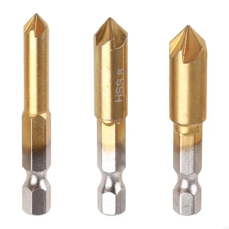 

U4LA 3 Pcs HSS Chamfer Countersink Chamfer Drill Bit 1/4" Shank 90 Degree