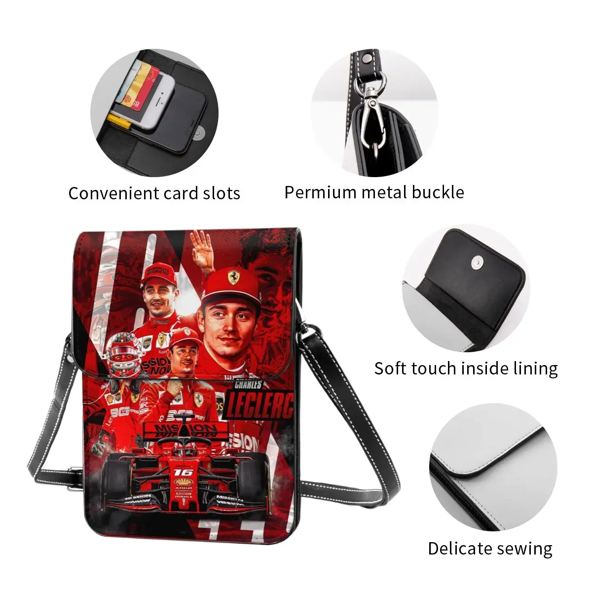 Charles Leclerc 16 Crossbody Wallet Cell Phone Bag Shoulder Bag Cell Phone Purse Adjustable Strap