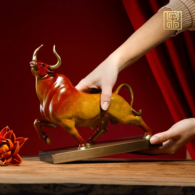 high grade Deco art HOME Company business stock market bring wealth GOOD LUCK Fortune cow bull Copper Sculpture statue
