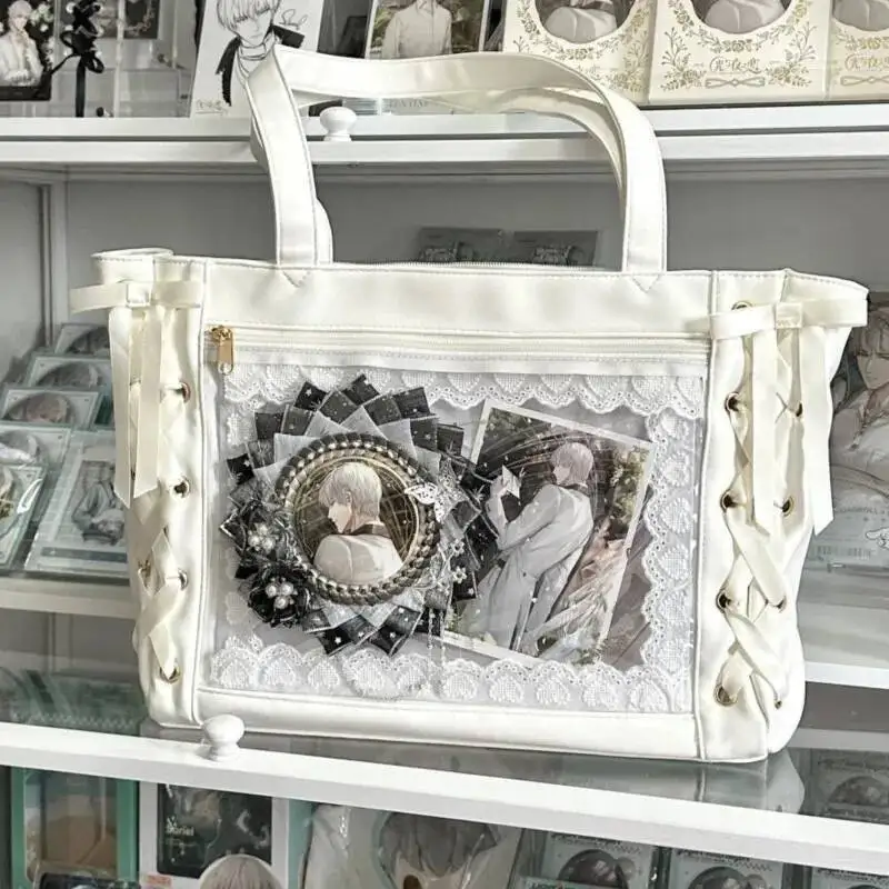 Bloom Transparent Green Ita Women Haruku Aesthetic Bow Large Capacity Tote Bag Ladies Sweet Cute Shoulder Bags Chic