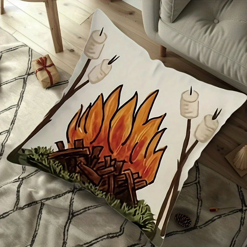 Double Sided Campfire Theme Pattern Decorative Throw Pillow Case Modern Outdoor Adventure Art Cushion Cover for Sofa Home