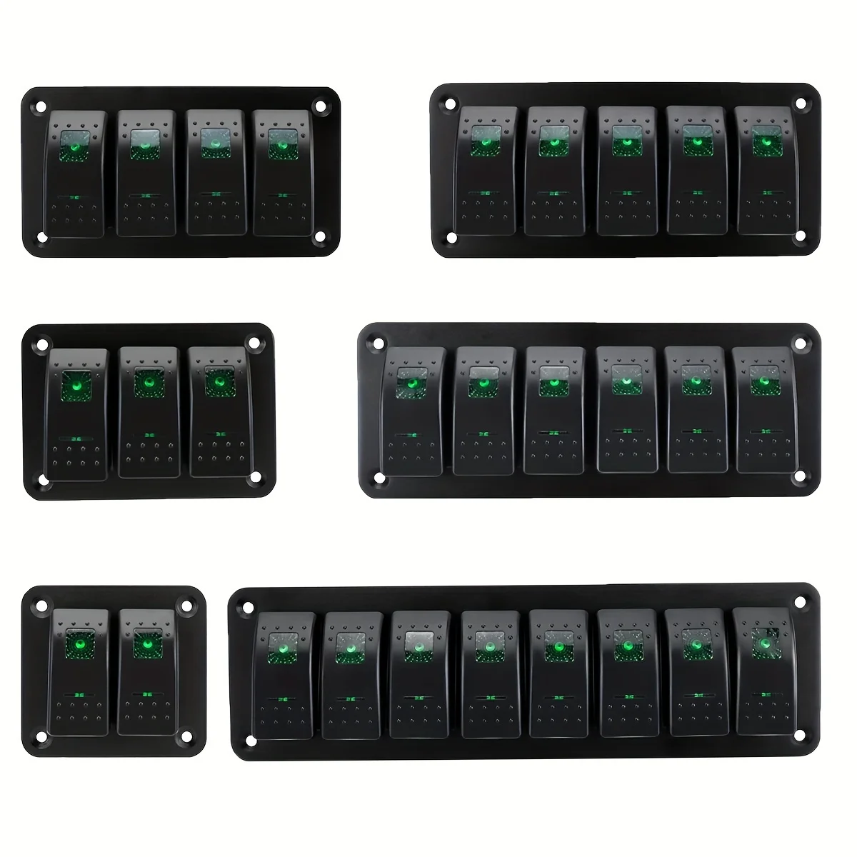 Panel de interruptor basculante de 2 grupos, 3 grupos, 4 grupos, 5 grupos, 6 grupos, 5 pines, adecuado para coches de 12 V/24 V, remolques ATV, verde.