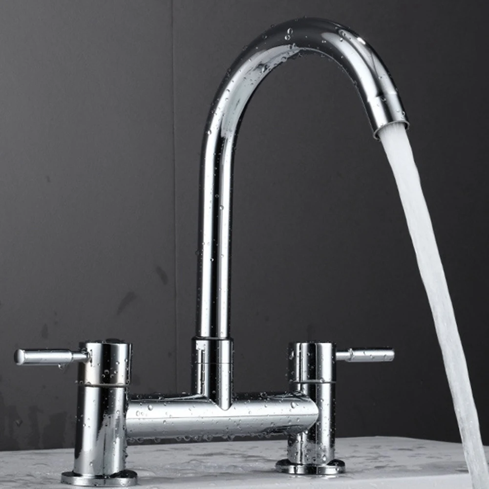 ABGR-Kitchen Sink Mixer Tap,2 Hole Kitchen Mixer Tap,Dual Lever Bridge Faucet ,180Mm Centres Deck Mounted,1/4 Turn,Swivel