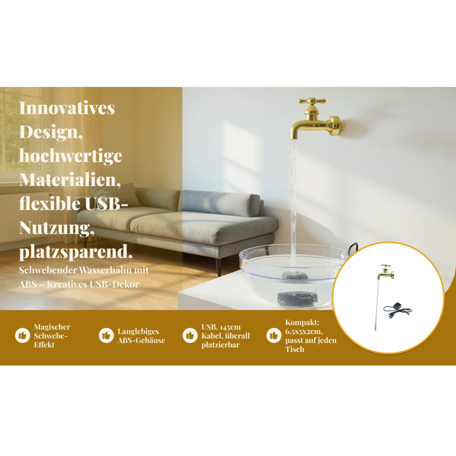 

USB Floating Tap Water Fountain Office Invisible Flowing Spout Watering Can Fountain for DIY Art Decor Garden Yard Lawn Outdoor