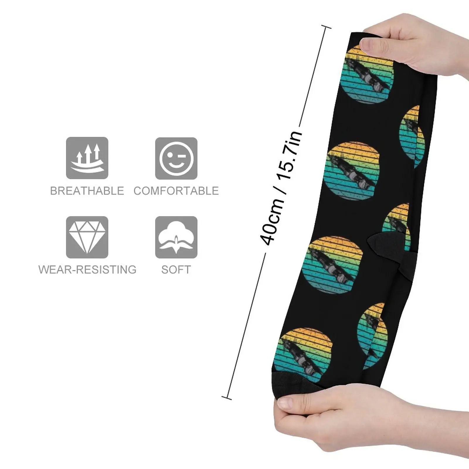 Space Station - Sunset - Black - Sci-Fi Socks Sock woman socks man funny socks for Women hockey