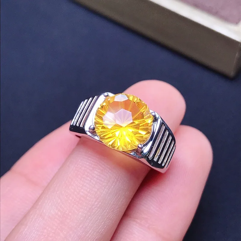 

925 Silver Inlaid Adjustable Men'S Ring Fireworks Yellow