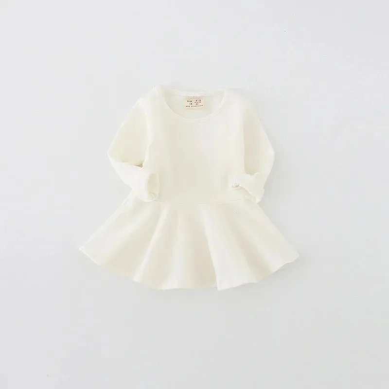 1-4Years Spring Baby Girl Dress Cotton White Long Sleeve Dress Toddler Girl Clothing
