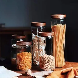 450/750/1000/1500ML Glass Food Storage Canisters, BPA-Free Kitchen Jars with Airtight Bamboo Lids for Pasta Coffee Beans&Candies