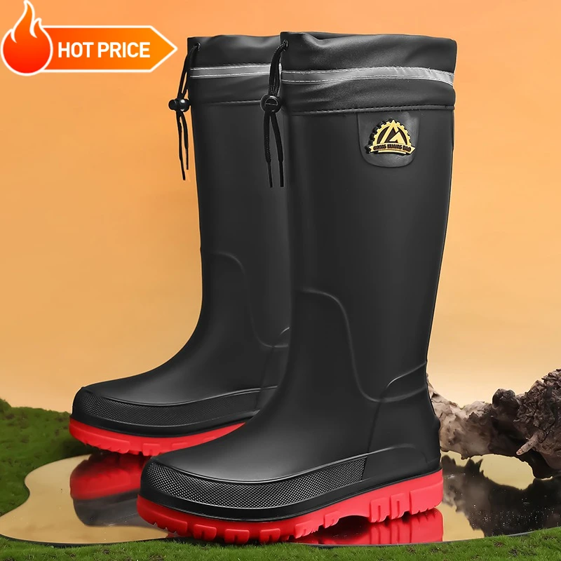 

Мужские модные высокие водонепроницаемые сапоги для дождя с флисовой подкладкой, нескользящие, теплые, для улицы, мойки автомобилей, строительных площадок, износостойкие