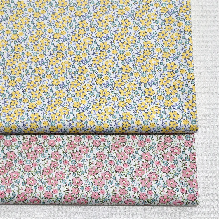 Floral Cotton Fabric for Making Bedding Bag, Handmade Shell Lining Cloth, Small Floral, Yellow, White, 160x50cm