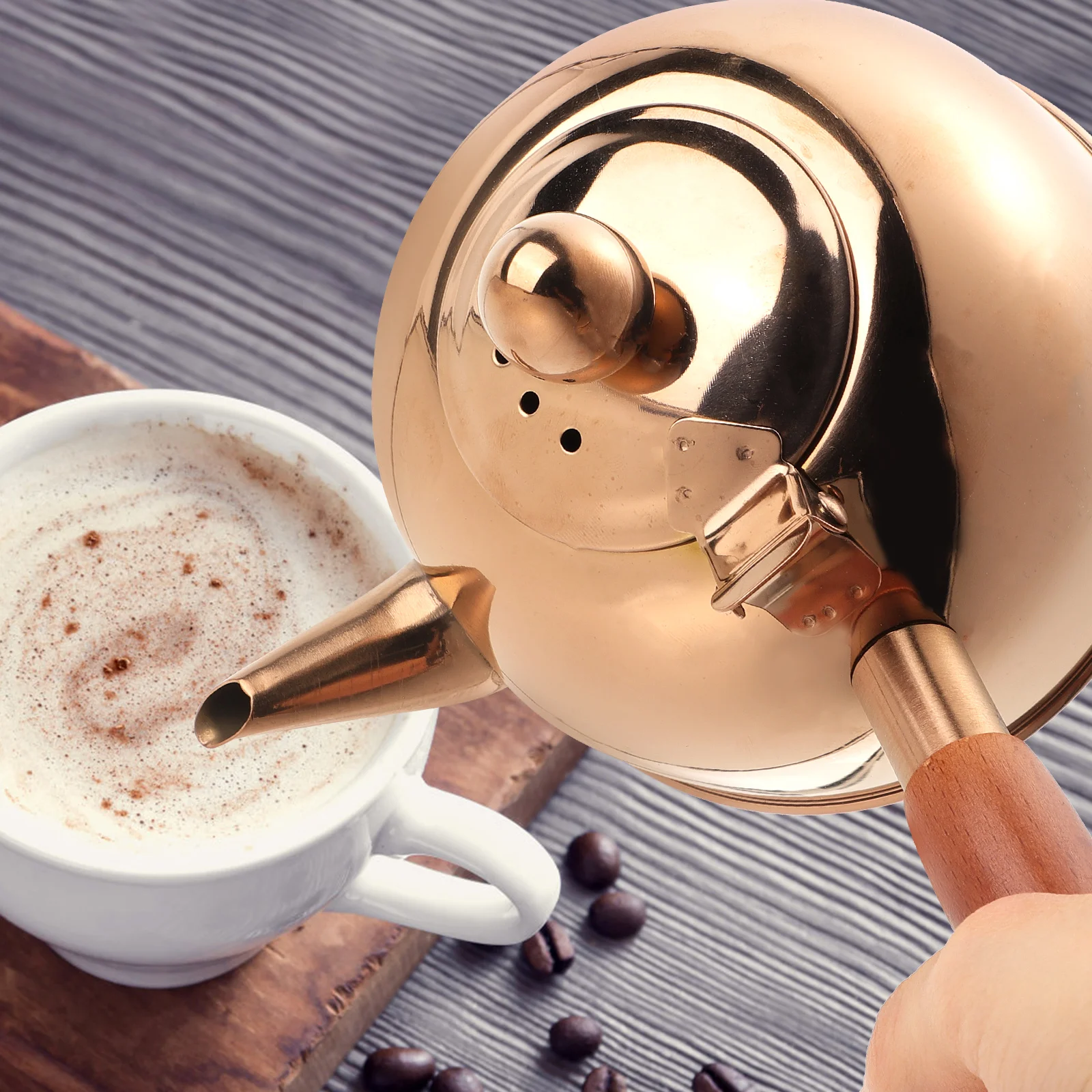 

Side Handle Kettle 500ml Capacity Wood Grip Stovetop Tea Coffee Pot Stainless Steel Kitchen Utensil Household Cookware
