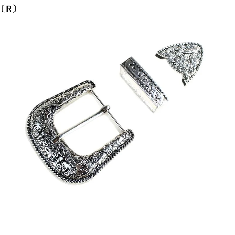 〔R〕1 Set Three-Piece Belt Buckle Set Vintage Carved Pin Buckle Set DIY Leather Waistband Parts Accessories