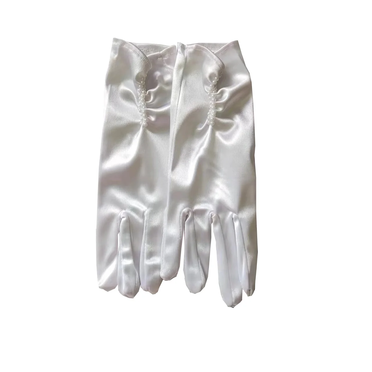 Guantes de satén con perlas para mujer y niña, de Color sólido, prácticos guantes de etiqueta para actuaciones, disfraz de fiesta de graduación, novedad