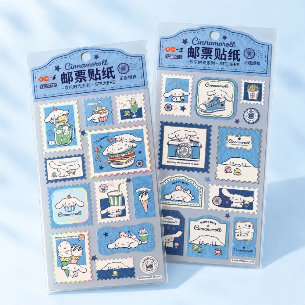 Genuine Sanrio Cinnamoroll Stamp Style Stickers Decorative Sticker Sheet for Journal Planner Scrapbook Notebook Diary Stationery