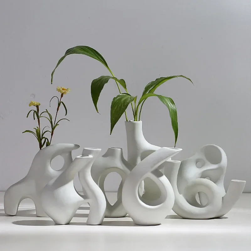 

Nordic Ins Ceramics Vase Home Decoration Ornaments White Vegetarian Geometry Flower Pot Art Vases Home Decorations Crafts Gifts