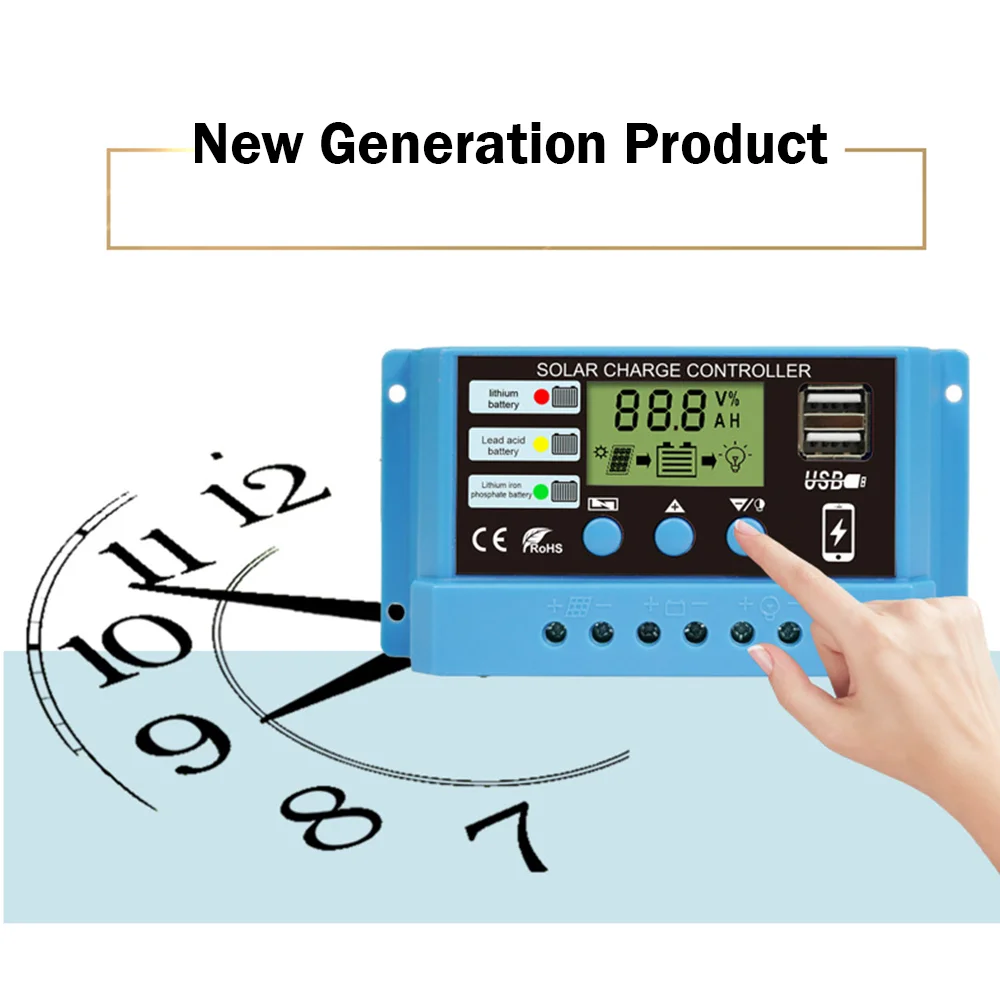 New arrival 30A Solar Charge Controller Li ion Lifepo4 Battery 12V/24V Adjustable Solar Panel Battery Regulator with USB Port