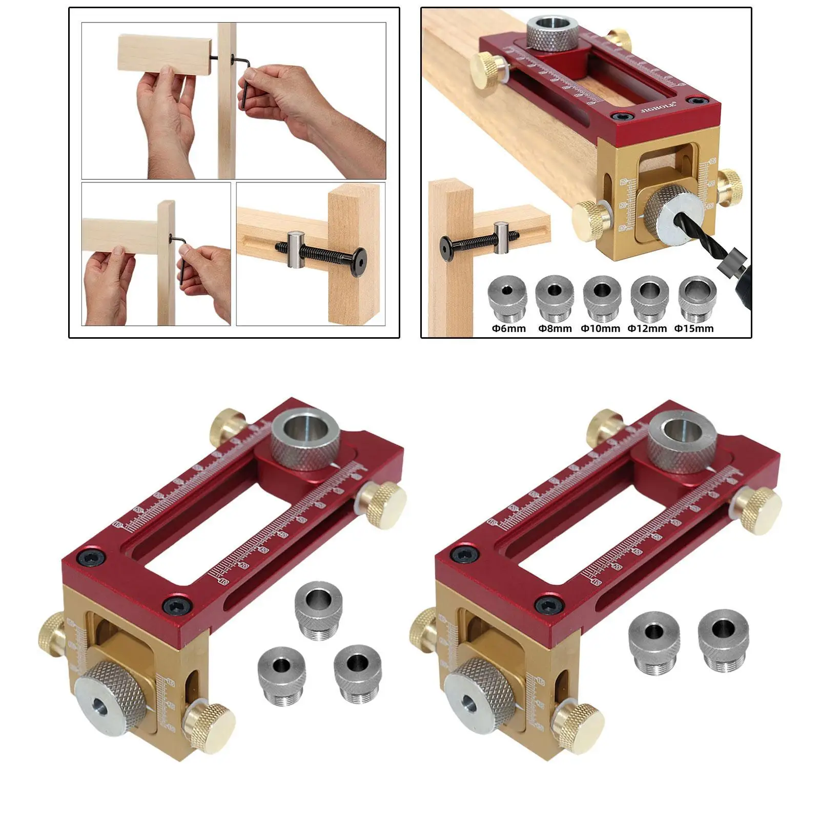 

2 in 1 Dowel Drill Guide Kit Sturdy Professional Carpentry Tools Woodworking Punch Locator for DIY Projects Furniture Assembly