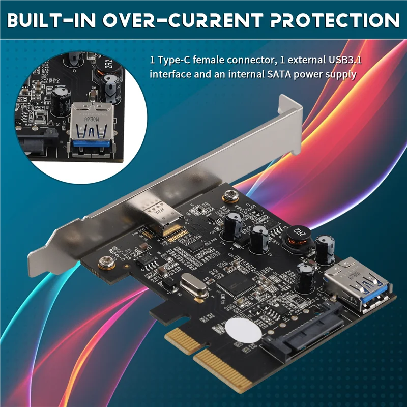 Adapterkarte PCI-E 4X auf USB3.1 Erweiterungskarte 10G Hinterer Adapter TYPE-C+TYPE-A Board ASM1142 Module-N33R