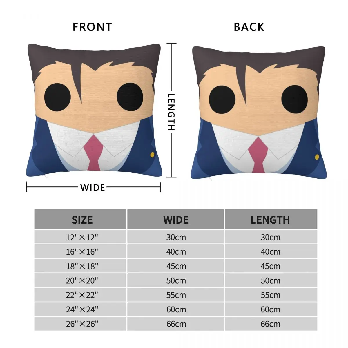 Ace Attorney Phoenix Wright Square Pillowcase Polyester Linen Velvet Printed Zip Decorative Throw Pillow Case Bed Cushion Cover