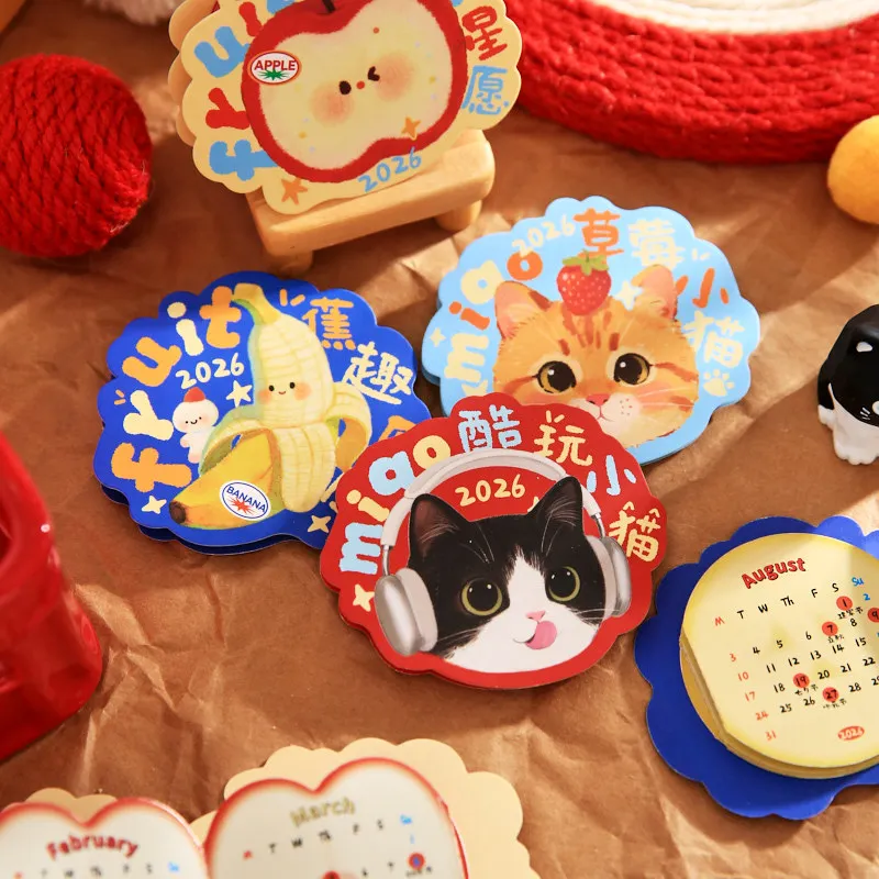 

Мини-месячный календарь на 2026 год, милый мультяшный домашний котенок, тема отрываемый дизайн, праздничные маркеры, заметки, студенческий декор для стола, календарь