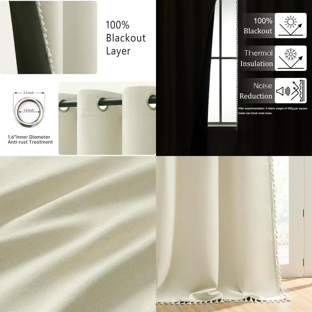 

Linen Blackout Curtains 90 for Bedroom, Natural Textured Panels, Farmhouse Style Living Room Decor