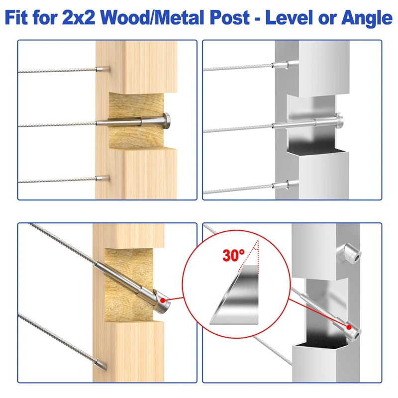 50-Pack Invisible Cable Railing Kit, 1/8In Cable Railing Tensioner Invisible Receiver For 2X2in Wood/Metal Posts