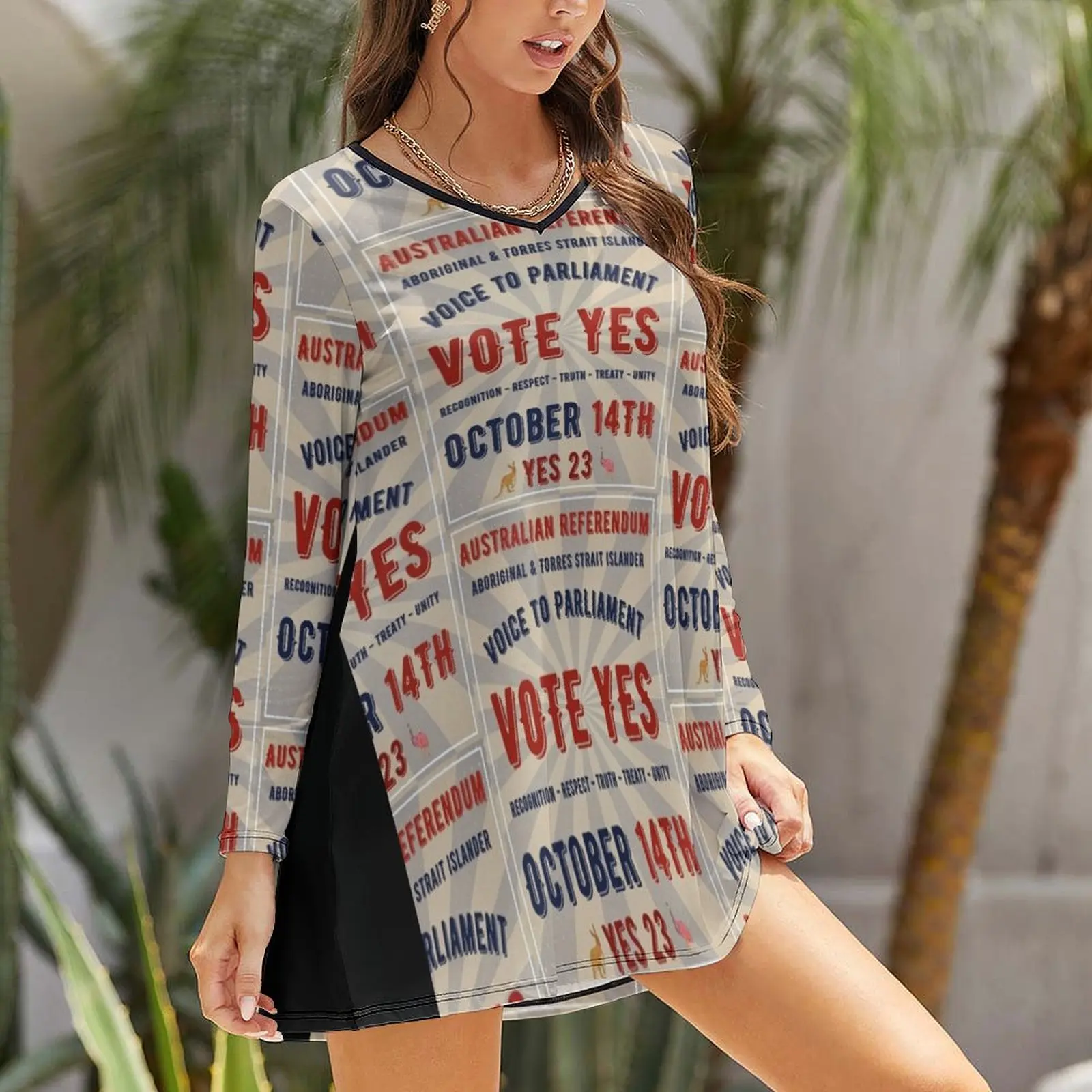 Vestido suelto de manga larga para mujer, ropa de graduación, vestido de noche, Vote Yes-Voice, please, 14 de octubre